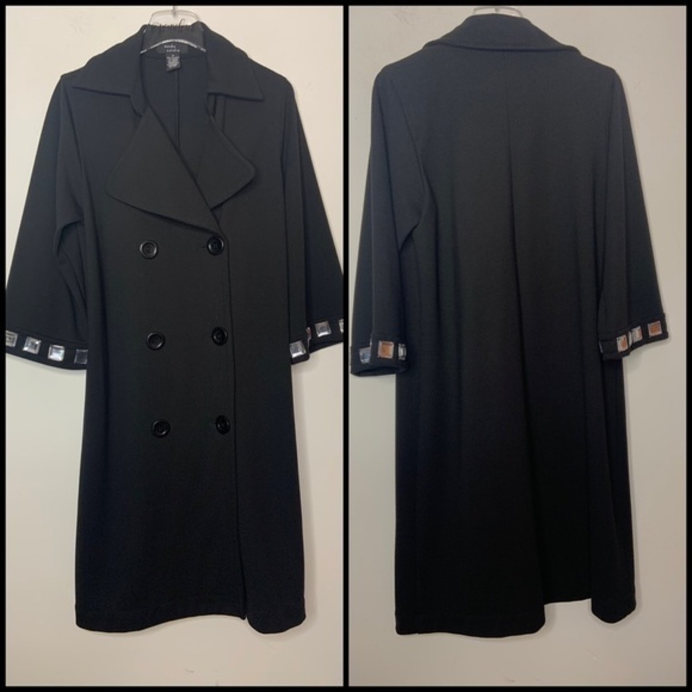 Sandra & Andre Long Double Breasted Rhinestone Accents Trench Style Jacket